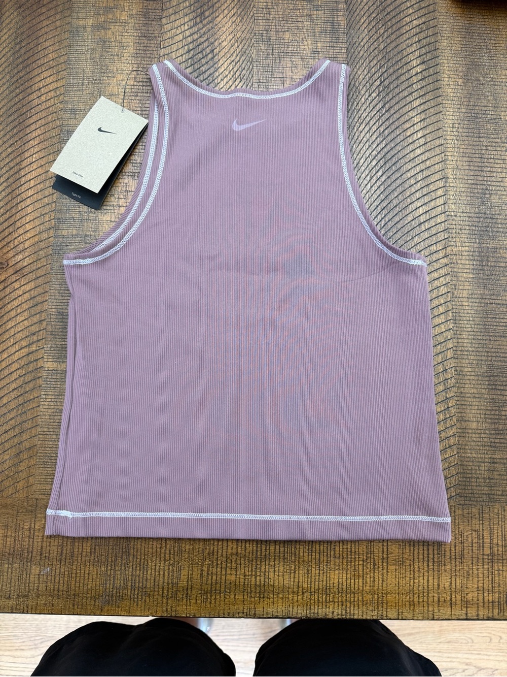 Nike One Dri-FIT Ribbed Tank Top in Mauve with White Trim